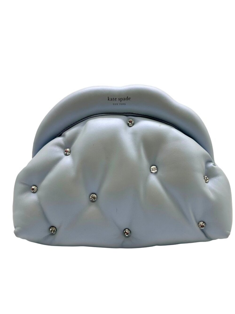 Kate Spade Light Blue Pearlized Leather Quilted Cloud Crossbody Clutch